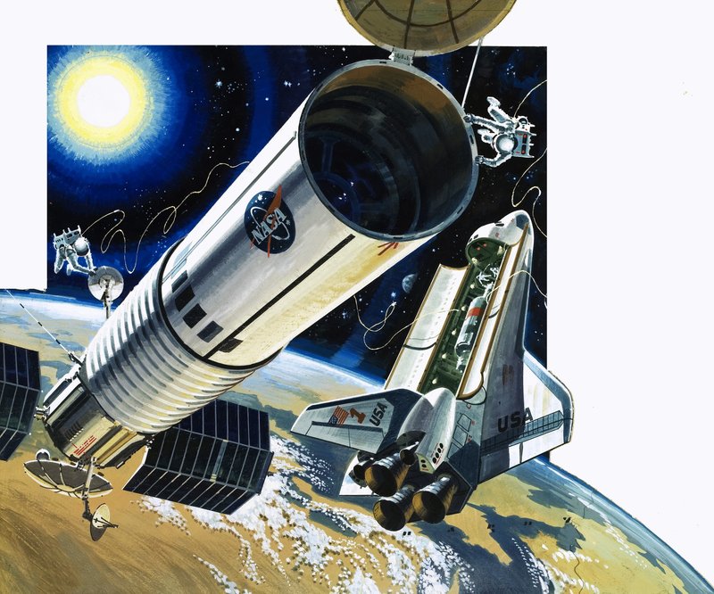 Cena não identificada de um vaivém espacial de Wilf (20th century) Hardy