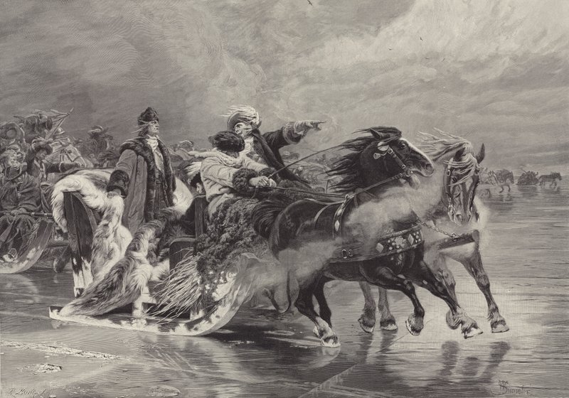 O Grande Eleitor Atravessando a Lagoa da Curlândia, 19 de janeiro de 1679 de Wilhelm Simmler