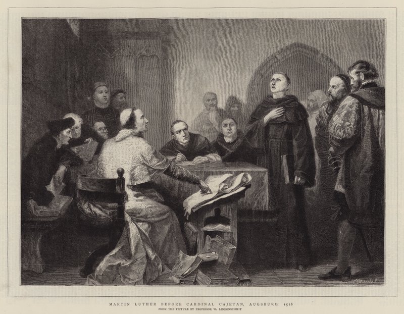 Martinho Lutero antes do Cardeal Caetano, Augsburg, 1518 de Wilhelm von, II Lindenschmit