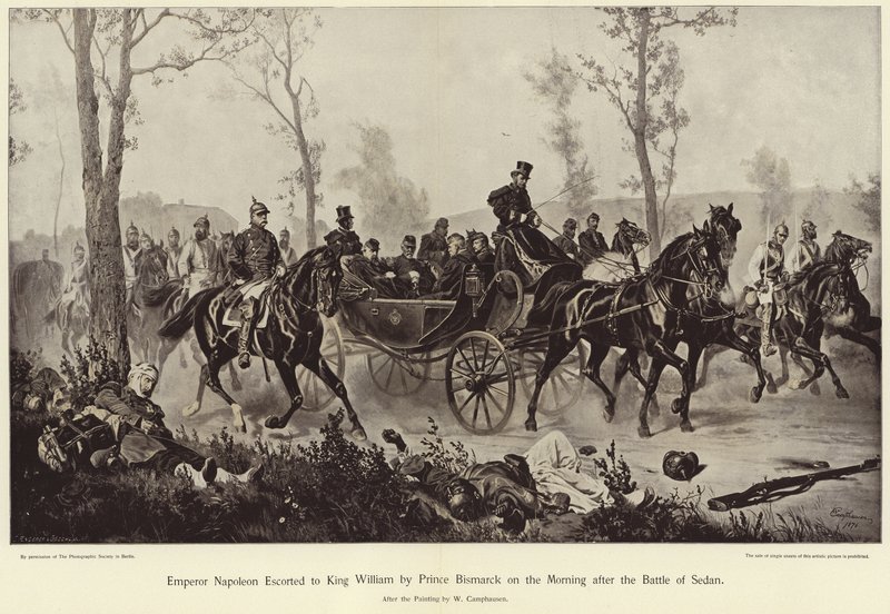 O imperador Napoleão escoltou ao rei William pelo príncipe Bismarck na manhã seguinte à batalha de Sedan. de Wilhelm Camphausen