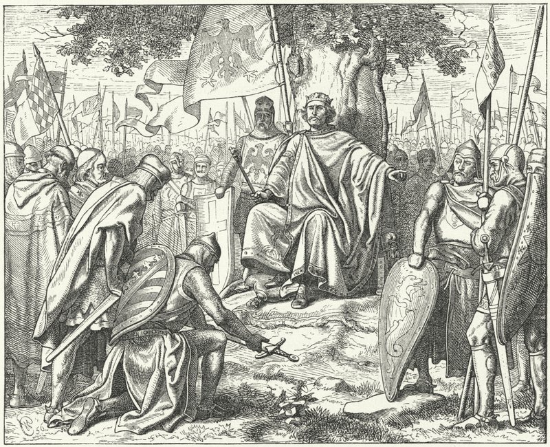 Submissão dos príncipes saxões ao Santo Imperador Romano Henrique IV em Spira após a sua derrota na Batalha de Langensalza de Wilhelm Camphausen