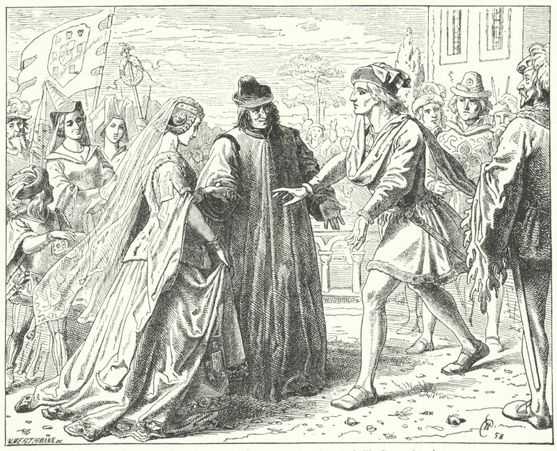 O Santo Imperador Romano Frederico III encontra-se com a sua noiva, Eleanor de Portugal, em Siena de Wilhelm Camphausen