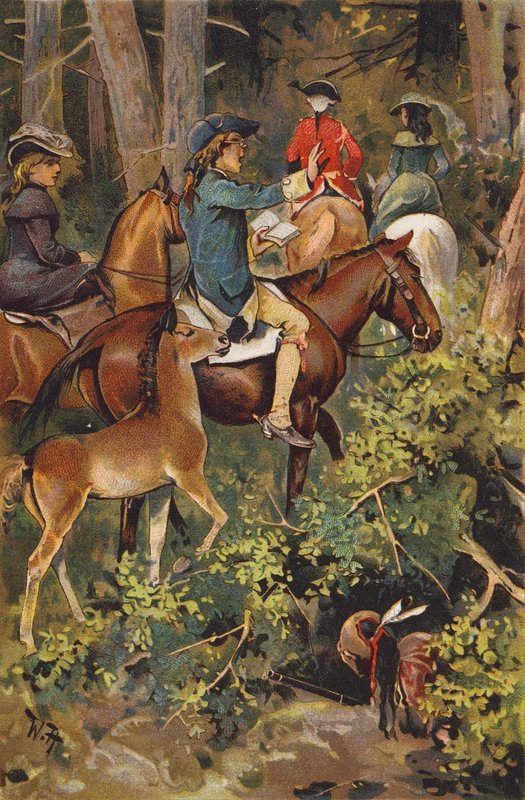 Cena de O Último dos Moicanos, de James Fenimore Cooper (lito colorido) de Wilhelm Hoffmann