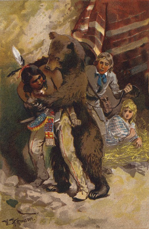 Cena de O Último dos Moicanos, de James Fenimore Cooper (lito colorido) de Wilhelm Hoffmann