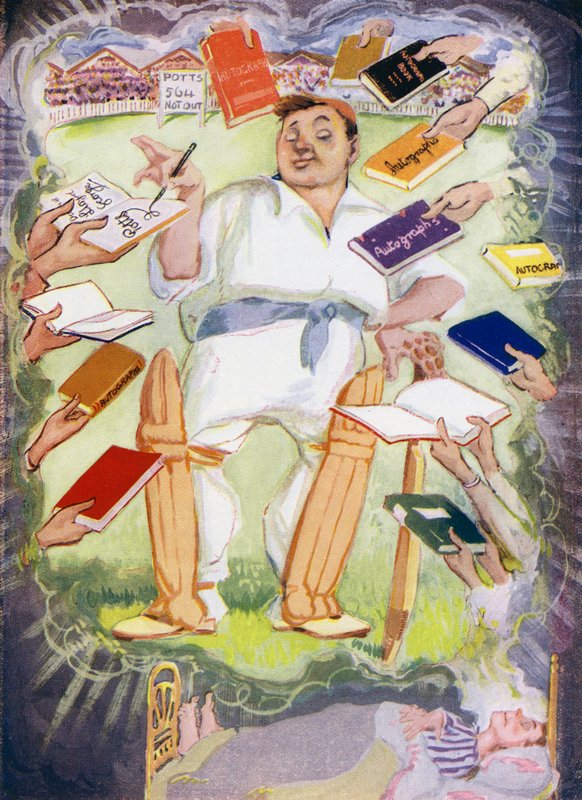 O sonho de Potts Minor antes do jogo de cricket da escola (cor litho) de Will Dyson
