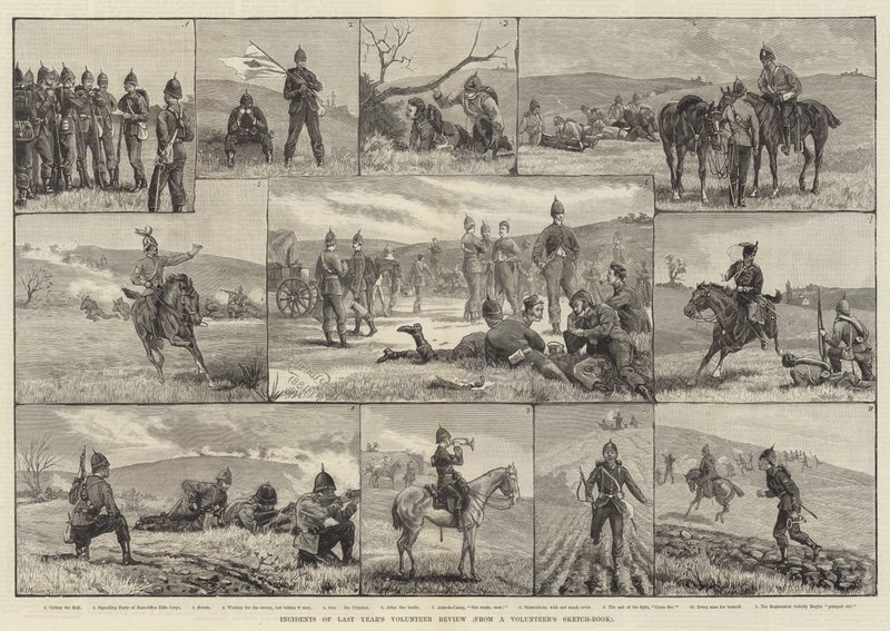 Incidentes da Revisão de Voluntários do Ano Passado, de um Caderno de Esboços de Voluntário de William Barnes Wollen