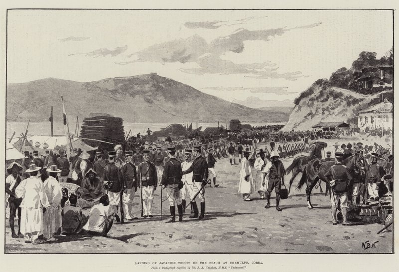 Desembarque de tropas japonesas na praia de Chemulpo, Corea de William Barnes Wollen