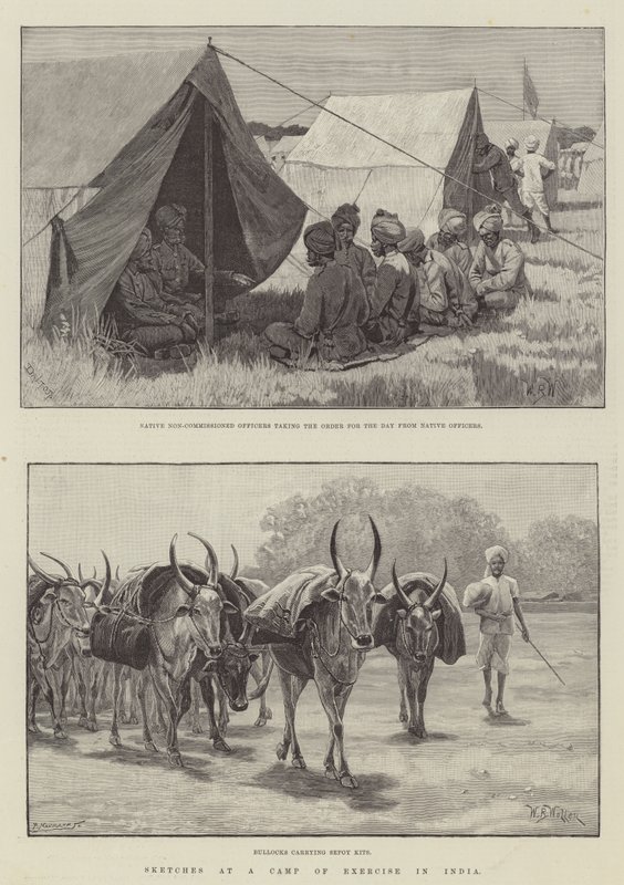 Esboços em um acampamento de exercício na Índia de William Barnes Wollen