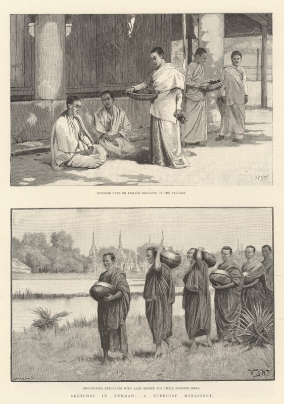 Esboços em Burmah, um monastério budista de William Barnes Wollen