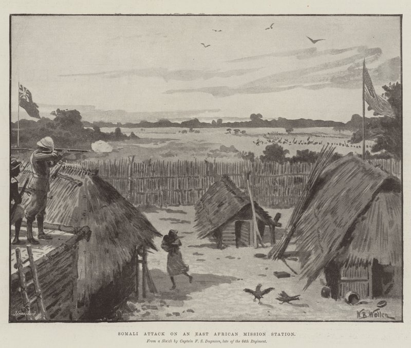 Ataque Somali em uma Estação Missão da África Oriental de William Barnes Wollen