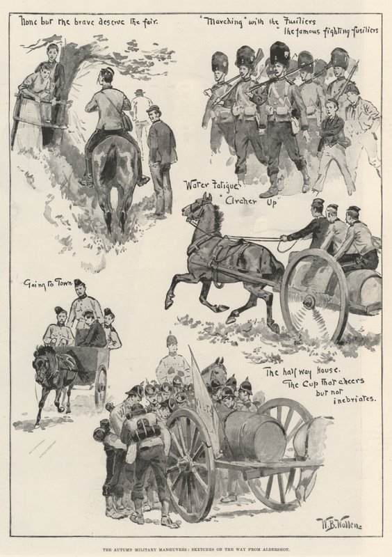 As manobras militares de outono, esboços a caminho de Aldershot de William Barnes Wollen
