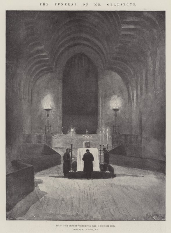 O funeral do Sr. Gladstone, o mentiroso no estado em Westminster Hall, uma vigília da meia-noite de William Barnes Wollen