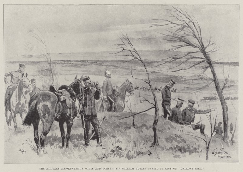 As manobras militares em Wilts e Dorset, Sir William Butler acalmando-se em Gallons Hill de William Barnes Wollen