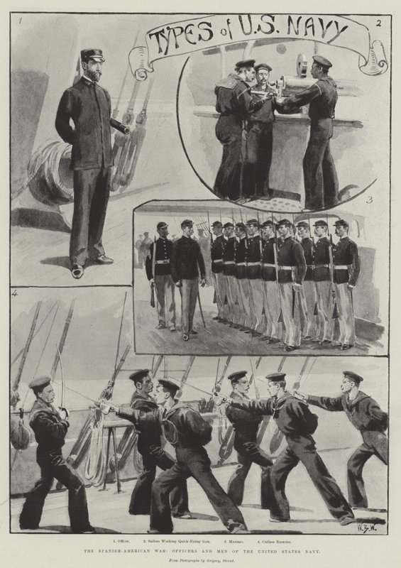 A Guerra Hispano-Americana, oficiais e homens da Marinha dos Estados Unidos de William Barnes Wollen