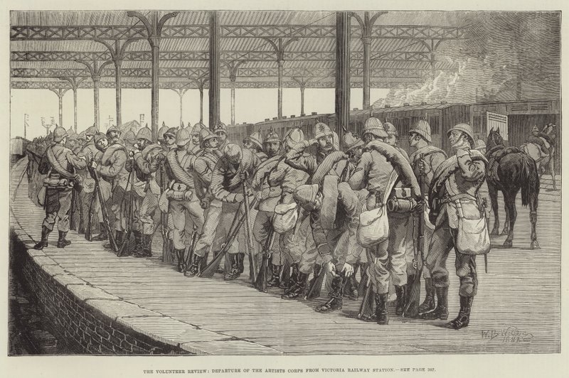 A revisão voluntária, partida do corpo de artistas da estação ferroviária de Victoria de William Barnes Wollen