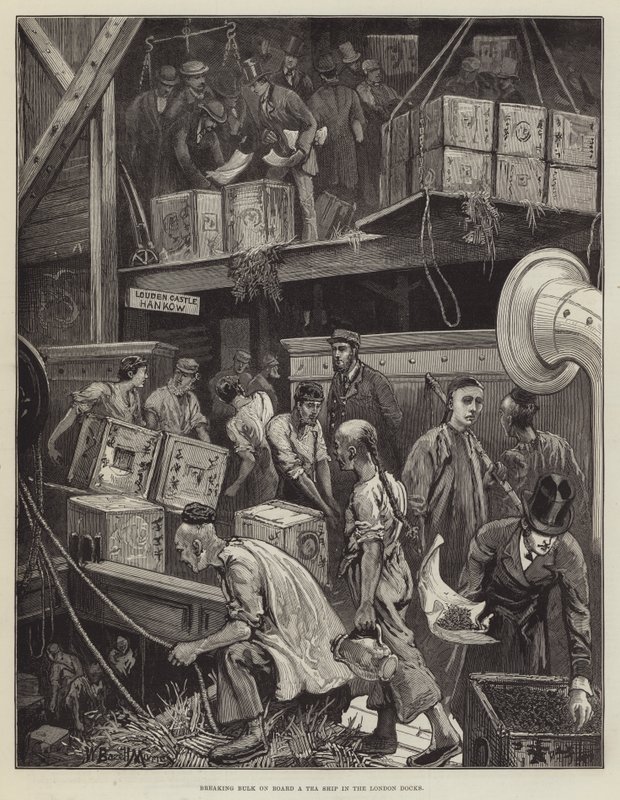 Quebrando o volume a bordo de um navio de chá nas docas de Londres de William Bazett Murray