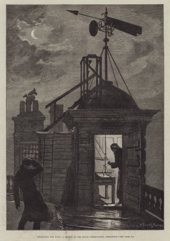 Medindo o vento, um esboço no Observatório Real, Greenwich de William Bazett Murray