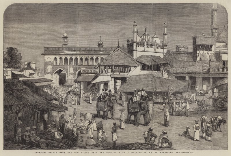 Lucknow, Bazaar sobre a ponte velha perto do Goomtee de William Carpenter