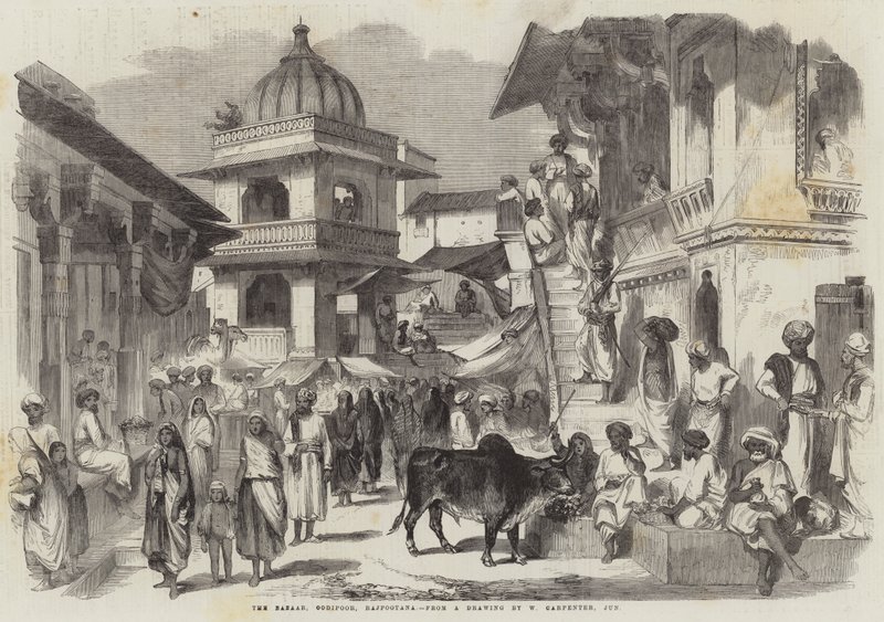 O Bazar, Oodipoor, Rajpootana de William Carpenter