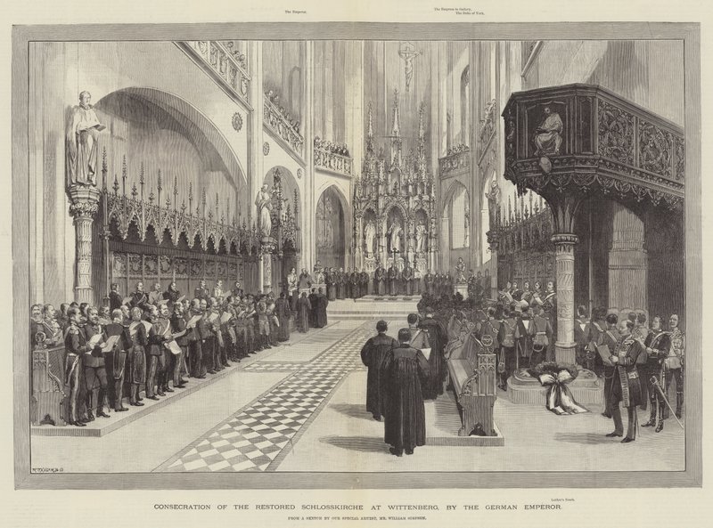 Consagração do Schlosskirche Restaurado em Wittenberg, pelo imperador alemão de William Crimea Simpson