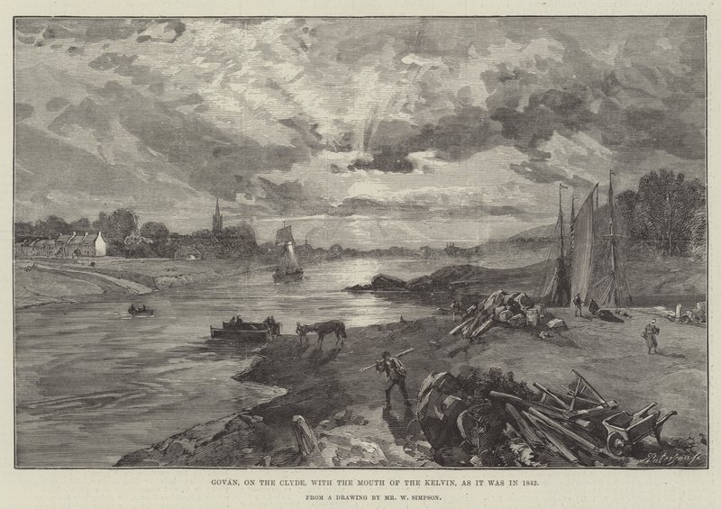 Govan, no Clyde, com a boca do Kelvin, como era em 1842 de William Crimea Simpson