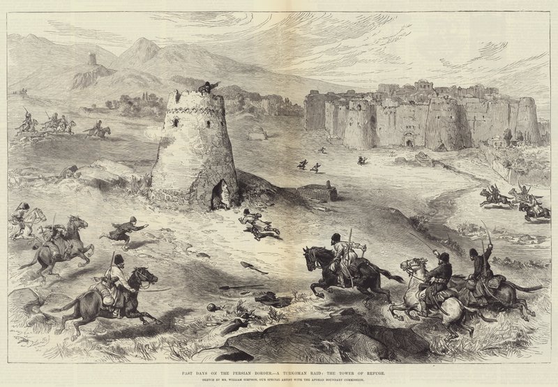 Dias passados na fronteira persa, um ataque turcomano, a torre do refúgio de William Crimea Simpson