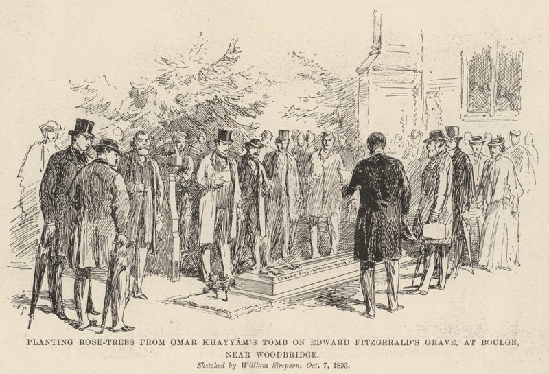 Plantando árvores-de-rosa da tumba de Omar Khayyam na sepultura de Edward Fitzgerald, em Boulge, perto de Woodbridge de William Crimea Simpson