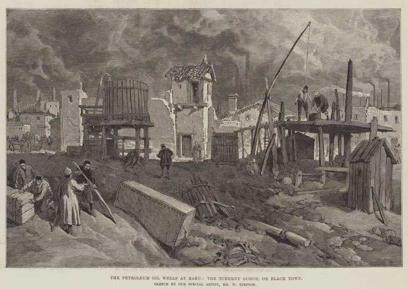 Os Poços de Petróleo em Baku, o Tcherny Gorod ou Black Town de William Crimea Simpson