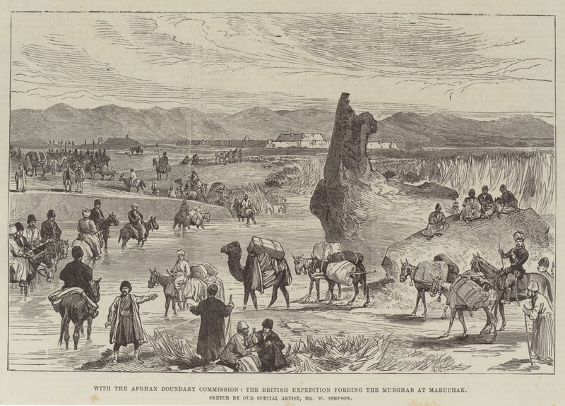 Com a Comissão de Fronteira Afegã, a Expedição Britânica invadindo o Murghab em Maruchak de William Crimea Simpson