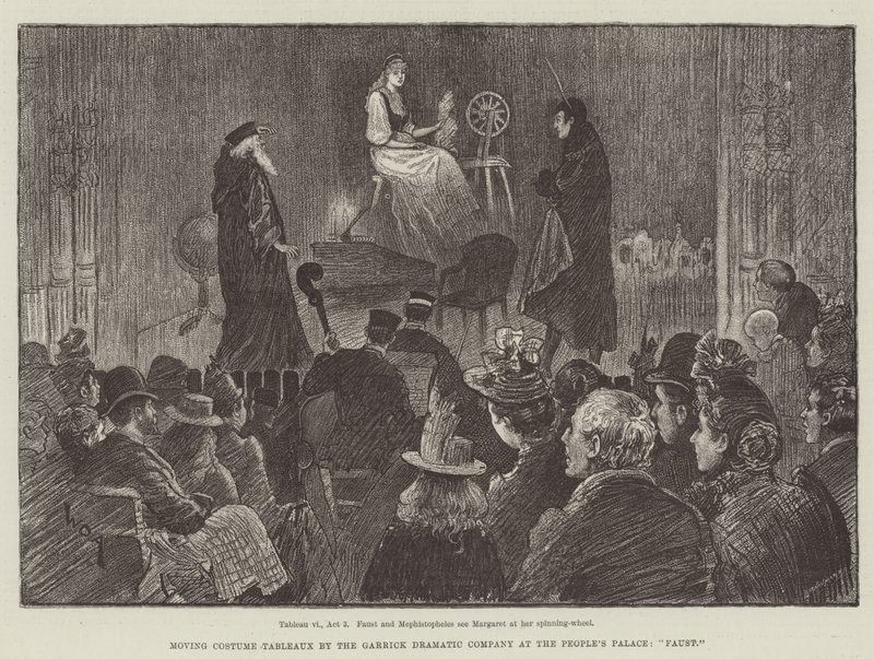 Tableaux de traje em movimento pela empresa dramática Garrick no Palácio do Povo, Faust de William Douglas Almond