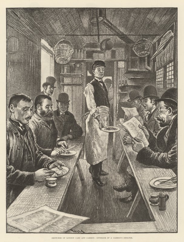 Esboços de Londres Cabs e Cabmen, Interior de um Abrigo de Cabmen de William Douglas Almond