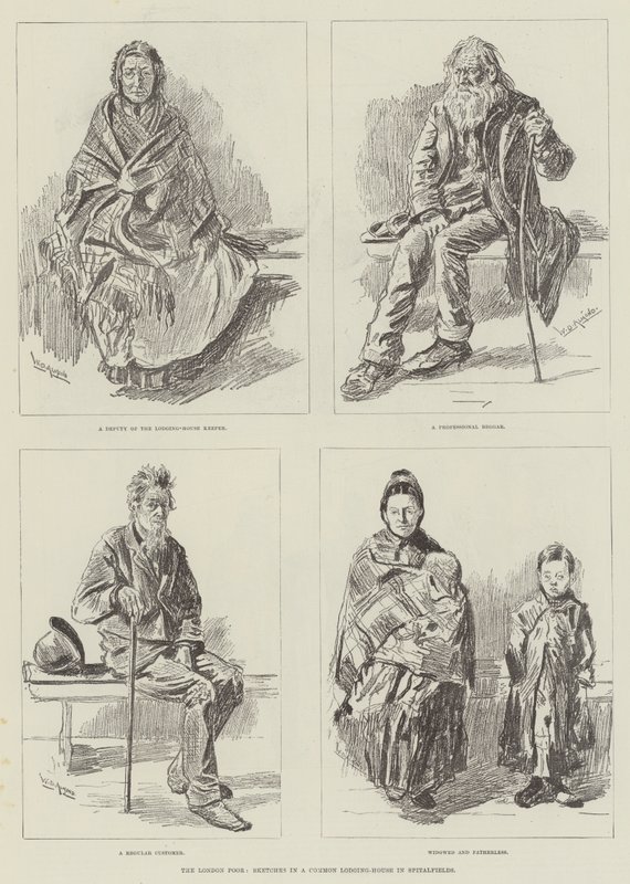 Os pobres de Londres, esboços em uma casa de hospedagem comum em Spitalfields de William Douglas Almond