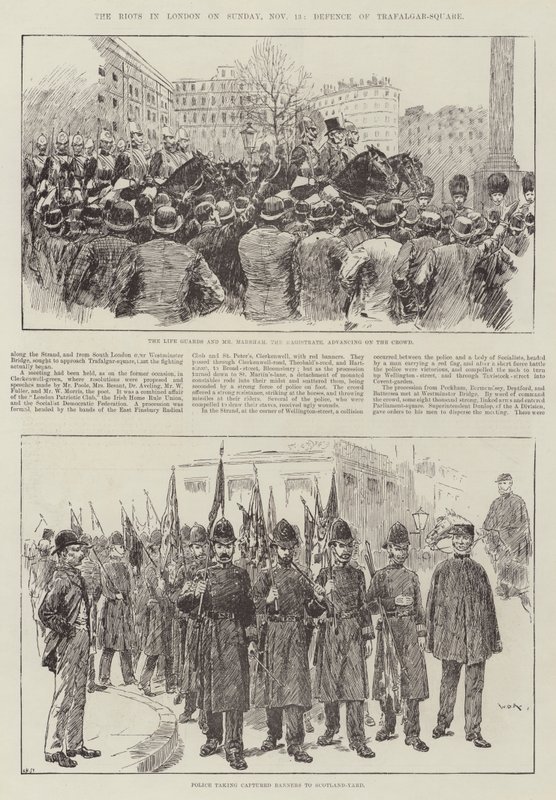 Os tumultos em Londres no domingo, 13 de novembro, defesa da Trafalgar Square de William Douglas Almond