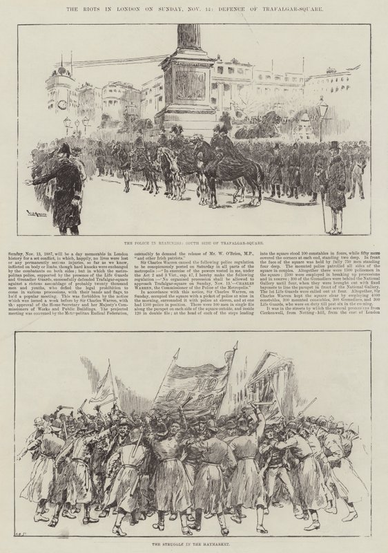 Os tumultos em Londres no domingo, 13 de novembro, defesa da Trafalgar Square de William Douglas Almond