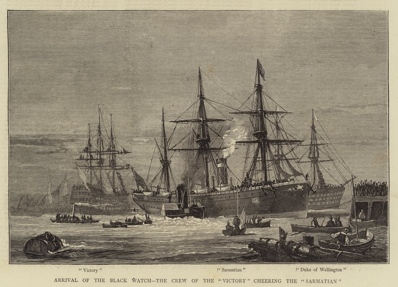 Chegada do Black Watch, a Tripulação da Vitória aplaudindo o Sarmata de William Edward Atkins