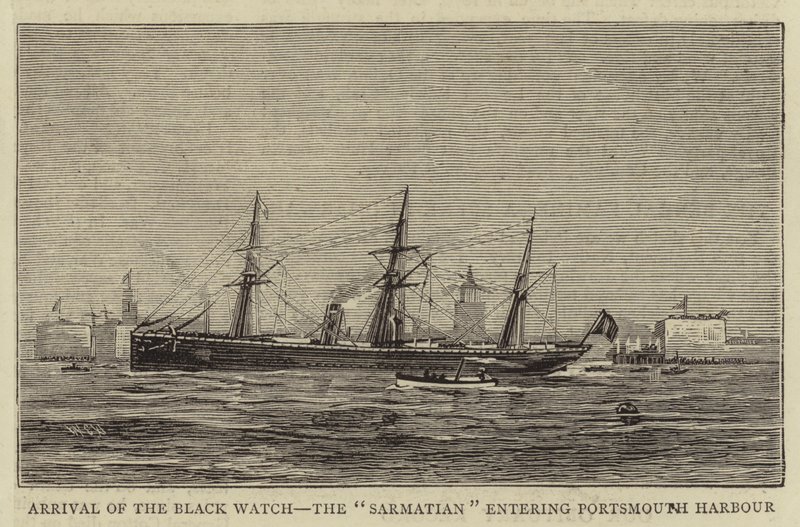 Chegada do Black Watch, o Sarmatian entrando no porto de Portsmouth de William Edward Atkins