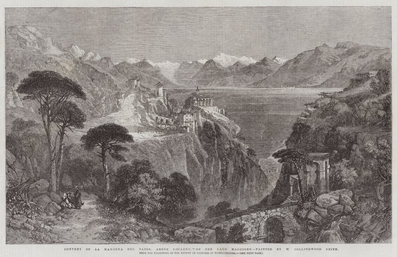 Convento de La Madonna del Sasso, acima de Locarno, no Lago Maggiore, da Exposição da Sociedade de Pintores em Água-Cores de William Harding Collingwood Smith