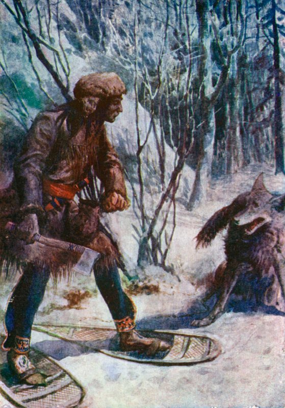 Um grande lobo corre em direção a ele, pousando quase a seus pés de William Henry Charles Groome