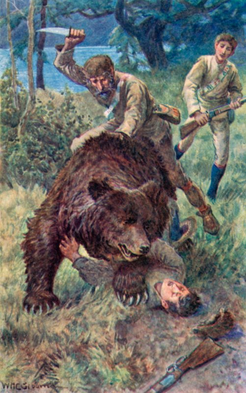 O velho Jake, saltando montado no urso, dirigiu sua faca afiada para casa de William Henry Charles Groome