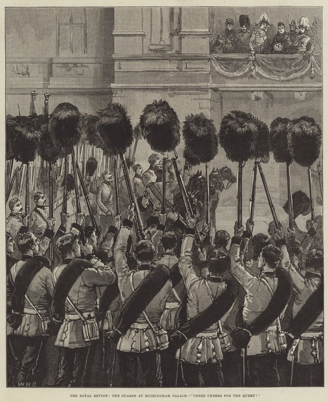 The Royal Review, os guardas do Palácio de Buckingham, três elogios para a rainha! de William Heysham Overend