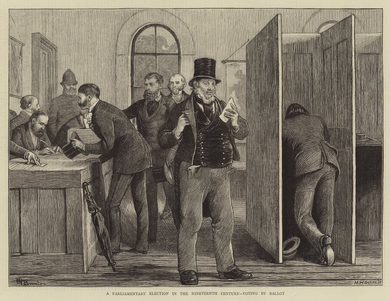 Uma eleição parlamentar no século XIX, votando por votação de William III Bromley