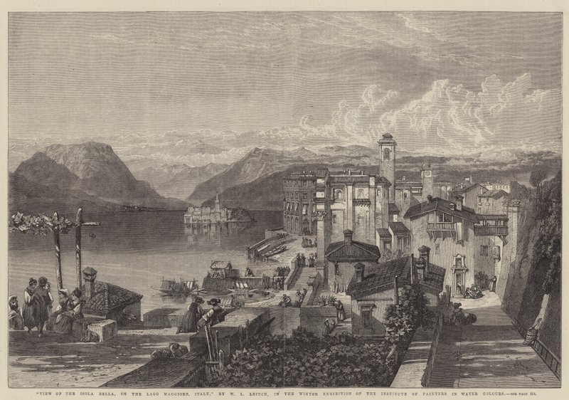 Vista, de, a, Isola, Bella, ligado, a, lago maggiore, itália de William Leighton Leitch