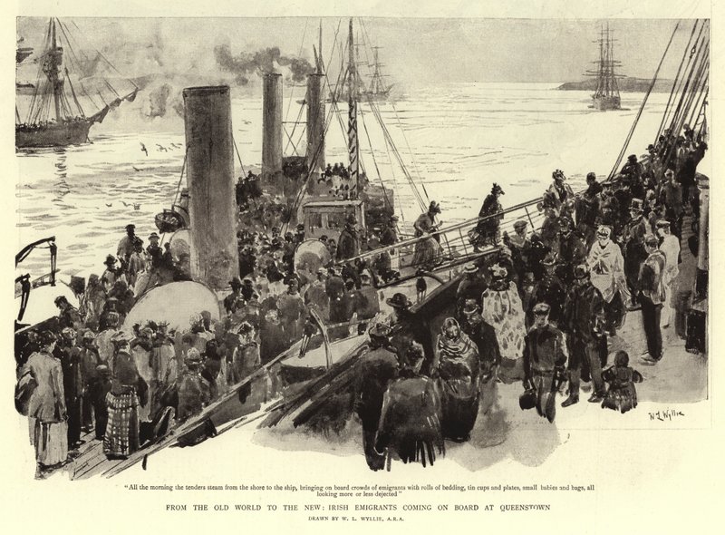 Do Velho Mundo ao Novo, os Emigrantes Irlandeses embarcam em Queenstown de William Lionel Wyllie