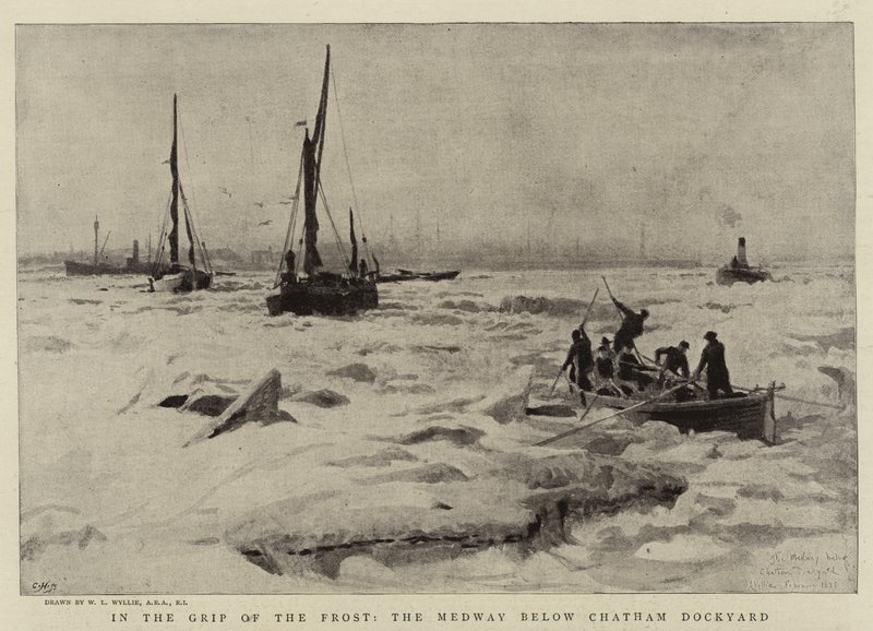 No aperto do gelo, o Medway abaixo do estaleiro de Chatham de William Lionel Wyllie