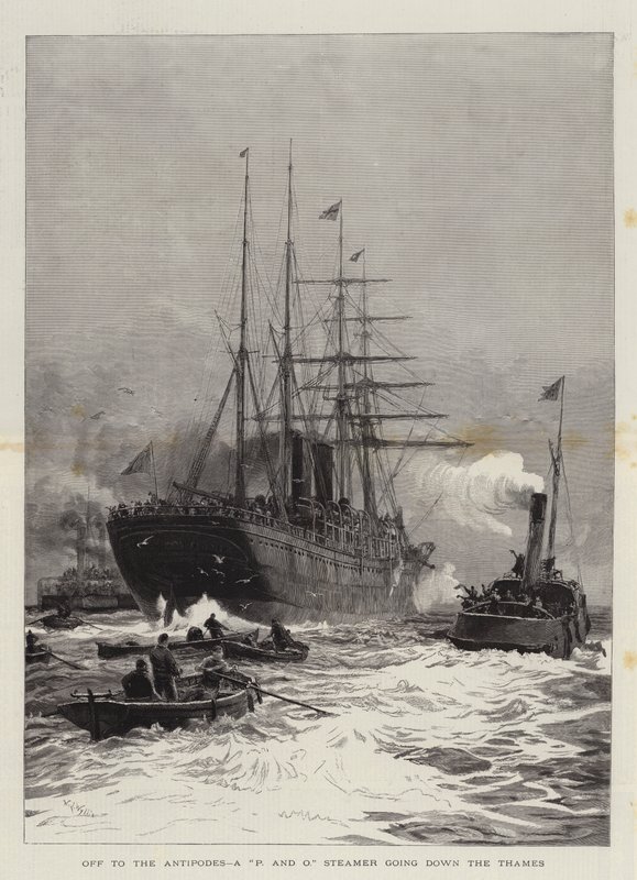 Para os antípodas, um P e O Steamer descendo o Tâmisa de William Lionel Wyllie