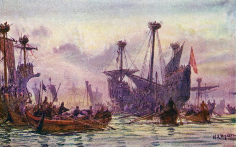 Richard 1a em ação com o navio sarraceno de William Lionel Wyllie