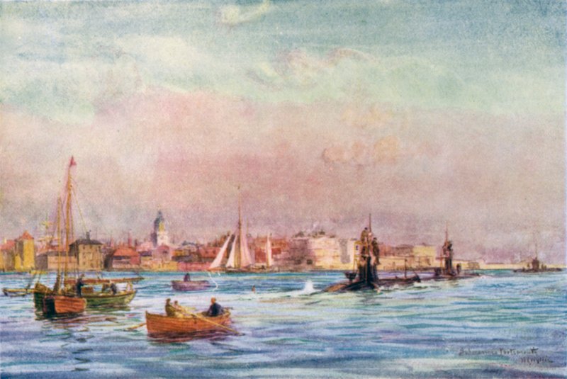 Submarinos saindo do Porto de Portsmouth de William Lionel Wyllie