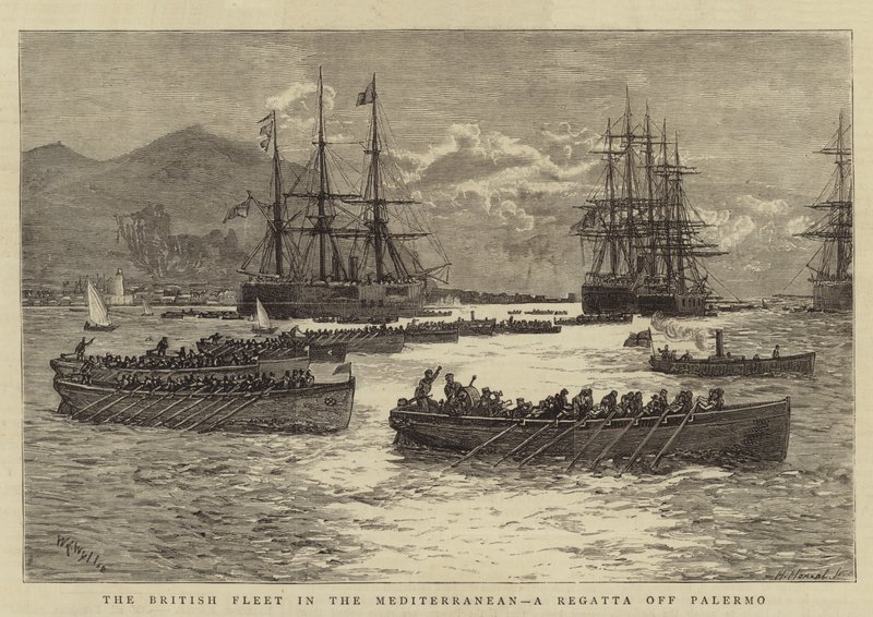 A frota britânica no Mediterrâneo, uma regata de Palermo de William Lionel Wyllie