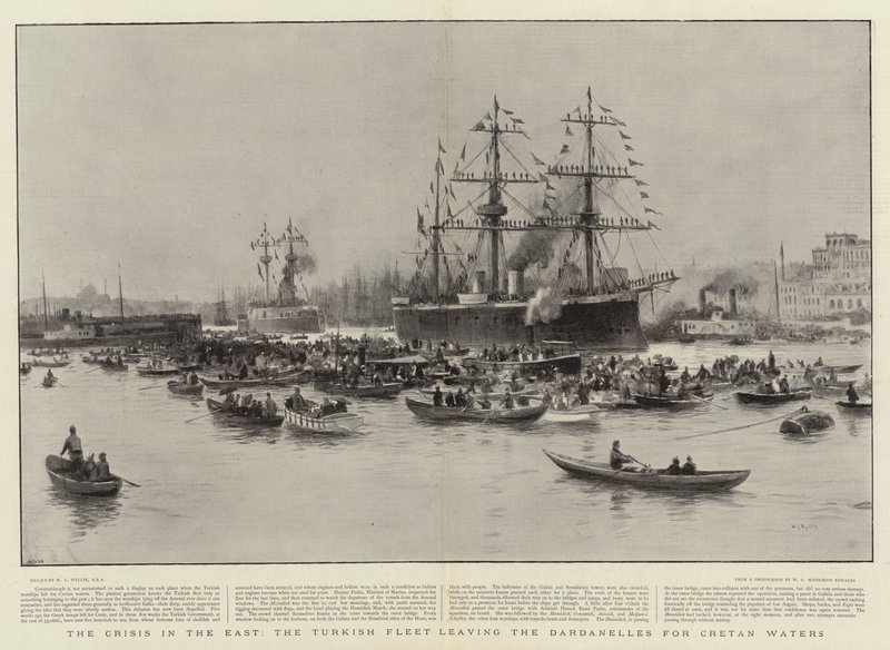 A crise no leste, a frota turca deixando os Dardanelos para águas cretenses de William Lionel Wyllie