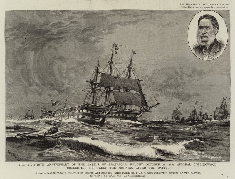 O octogésimo aniversário da batalha de Trafalgar, lutou em 21 de outubro de 1805, o almirante Collingwood reuniu sua frota na manhã seguinte à batalha de William Lionel Wyllie